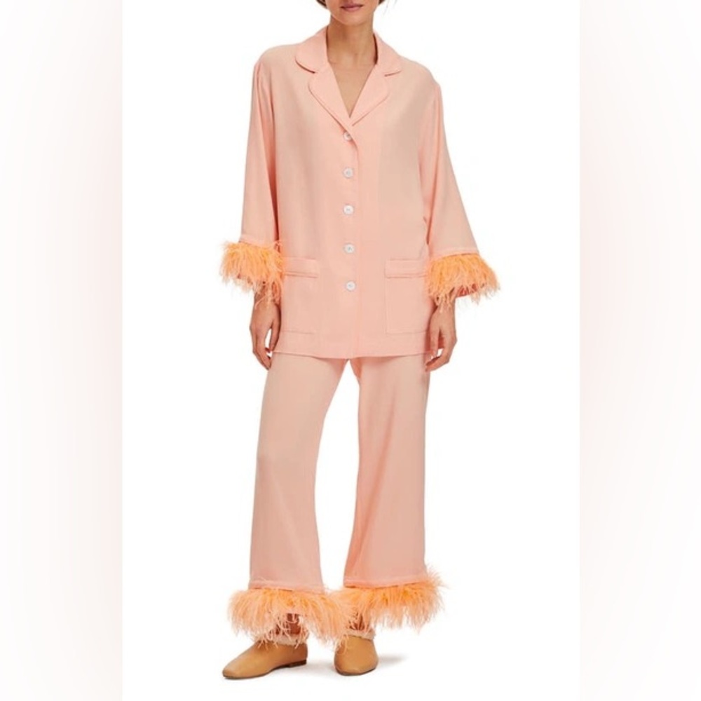 Sleeper Peach Feather-Trim Pjs